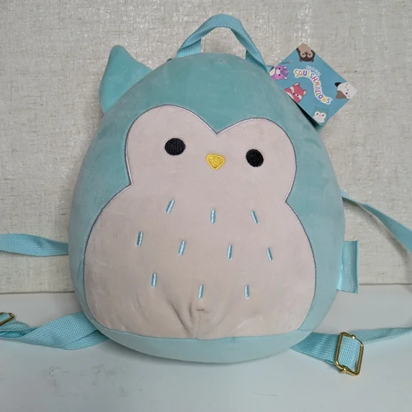 NWT Squishmallows Aqua Owl Mini Backpack & Blue Fox/Wolf Slippers Bundle - Picture 2 of 13